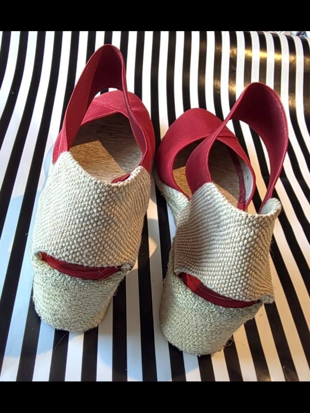 Lauren Ralph Lauren Red Espadrille Wedge Sandals with Elastic Strap - Picture 7 of 8